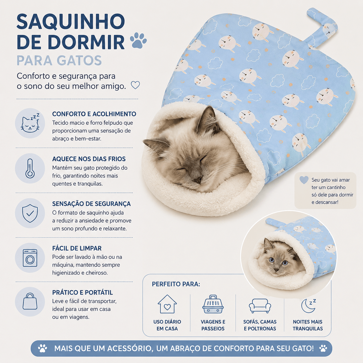 Saquinho de Dormir para Gatos