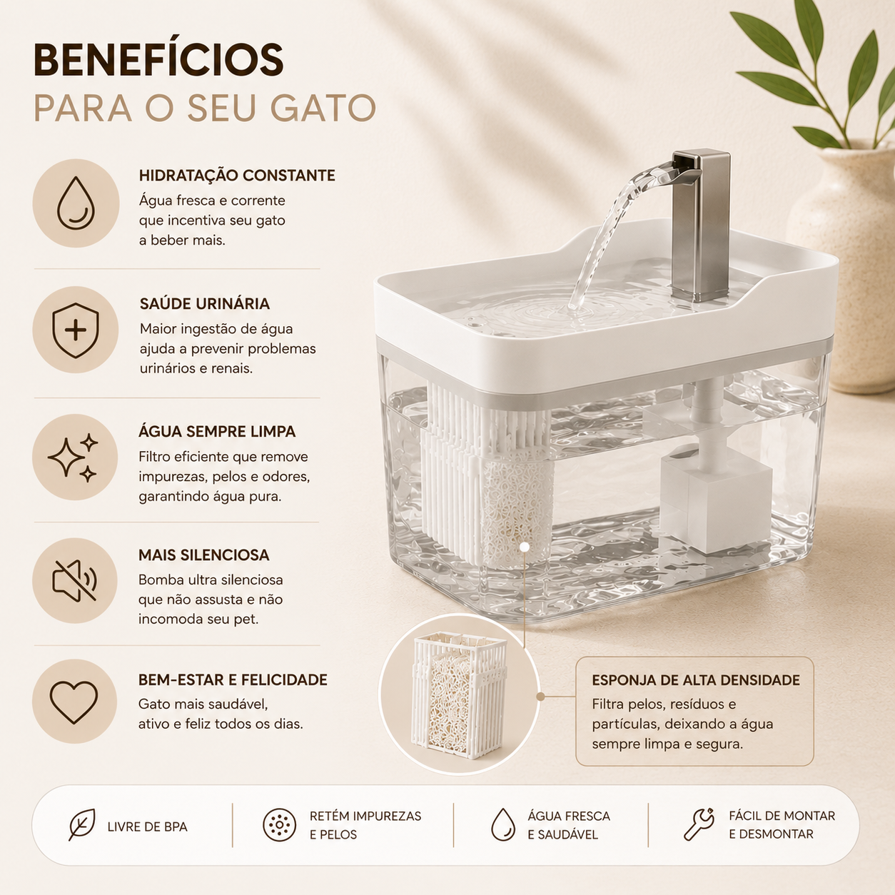 Bebedouro com Fonte Automática para Gatos