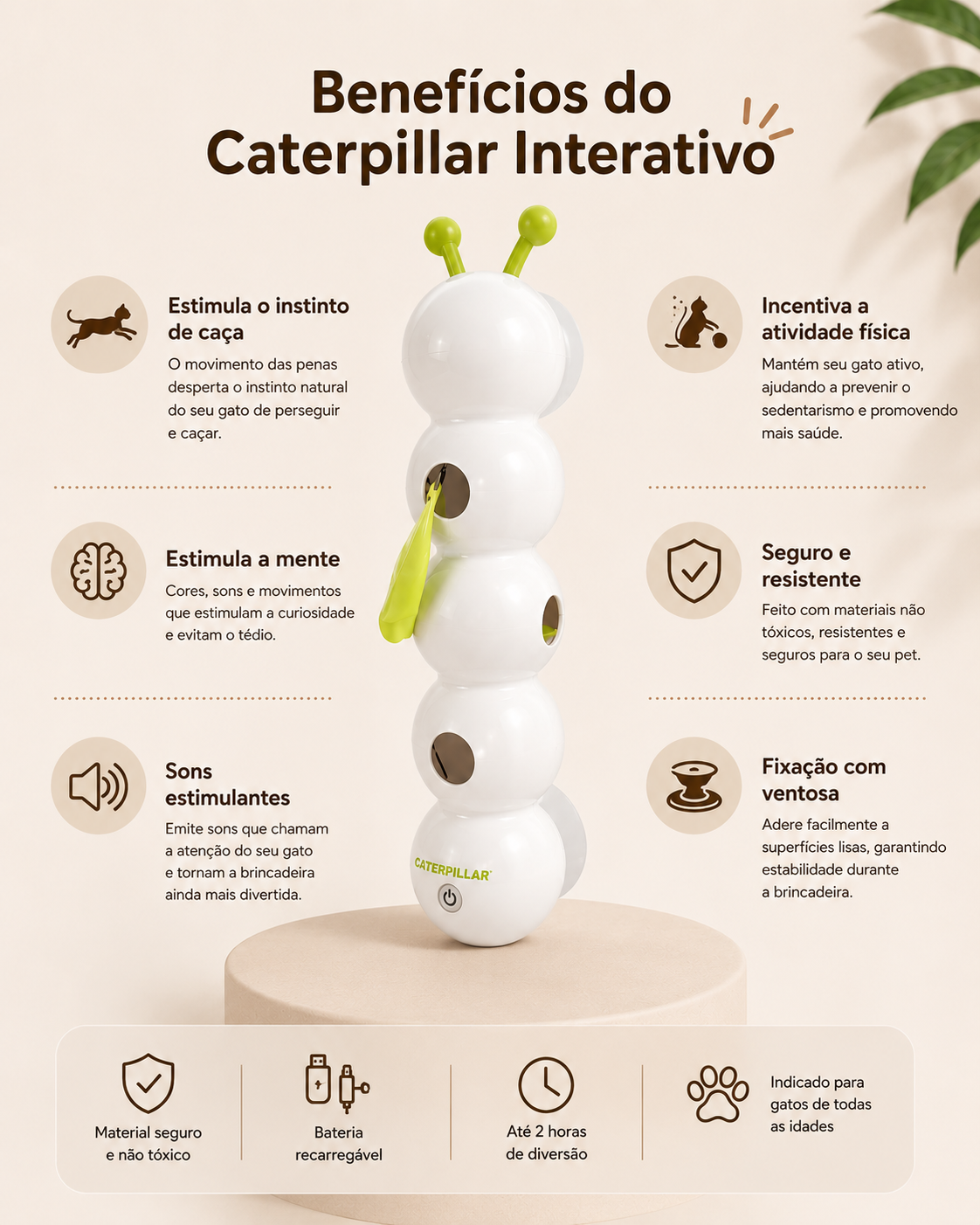 Brinquedo Elétrico Lagarta Interativa para Gatos