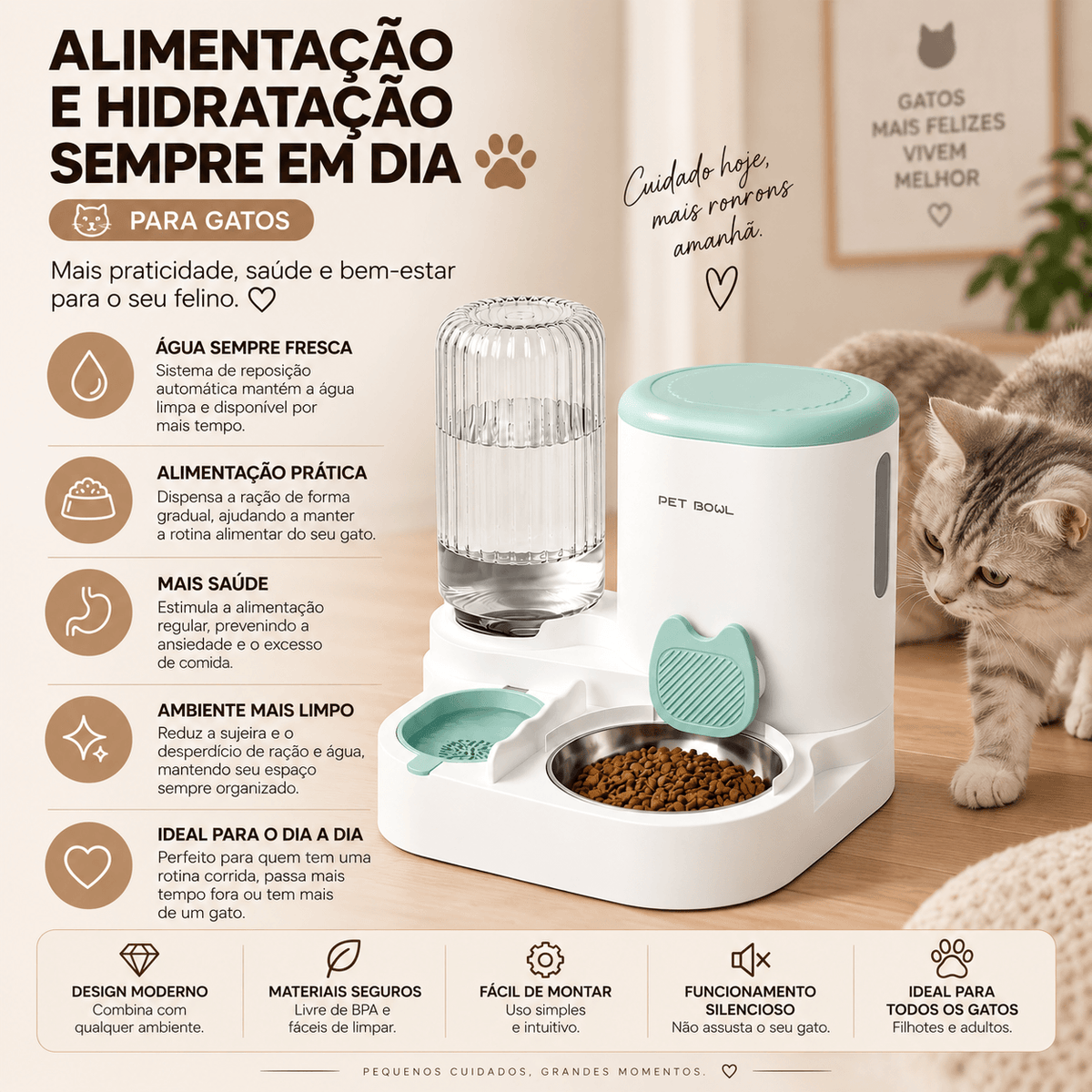 Alimentador Automático com Bebedouro para Gatos