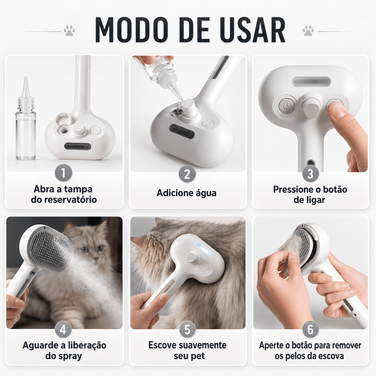 Escova a Vapor de Limpeza para Gatos