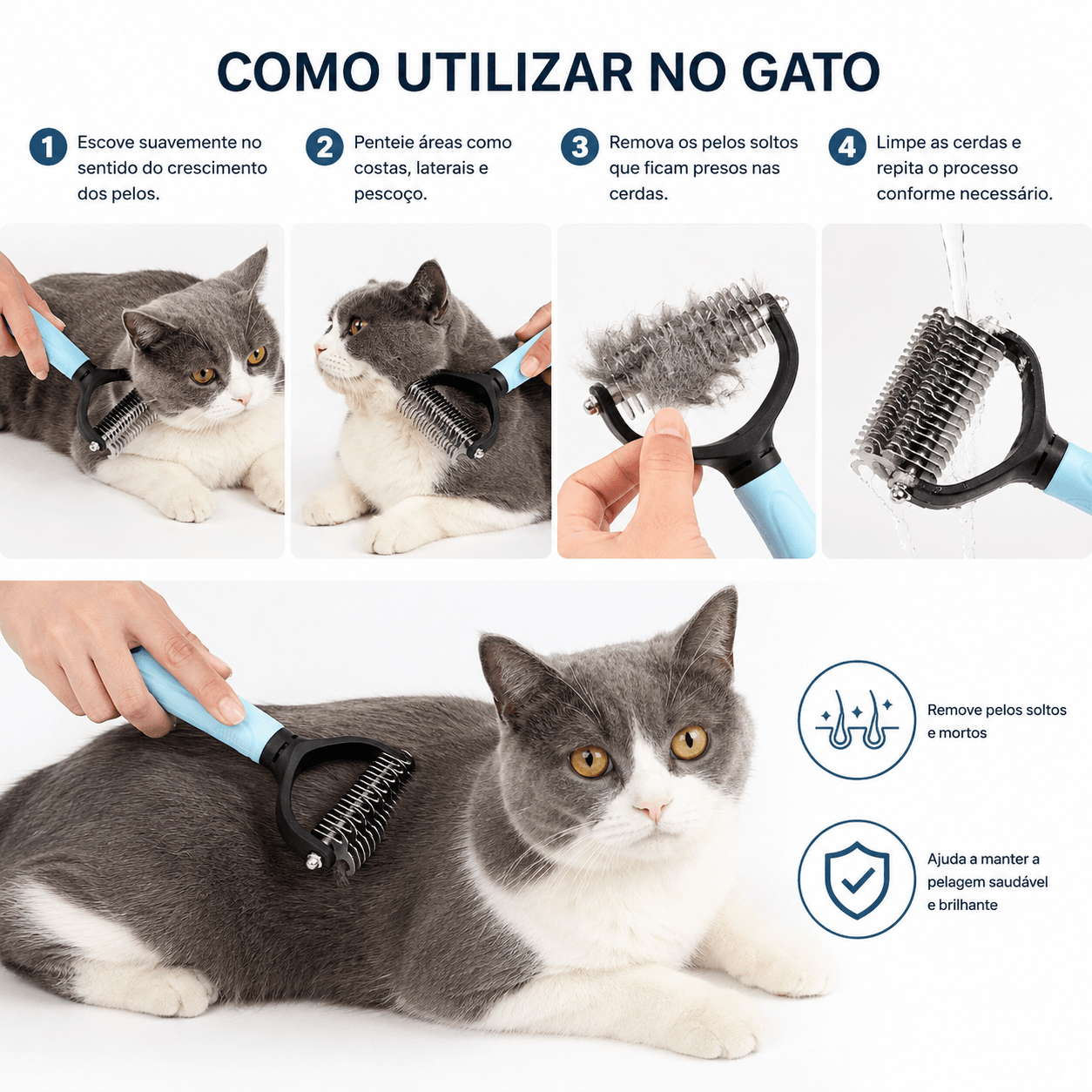 Escova de Aço pelos para Gatos