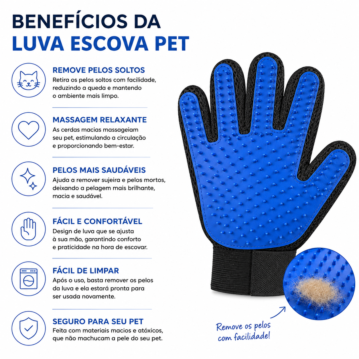 Luva de Silicone Removedora de Pelos para Gatos