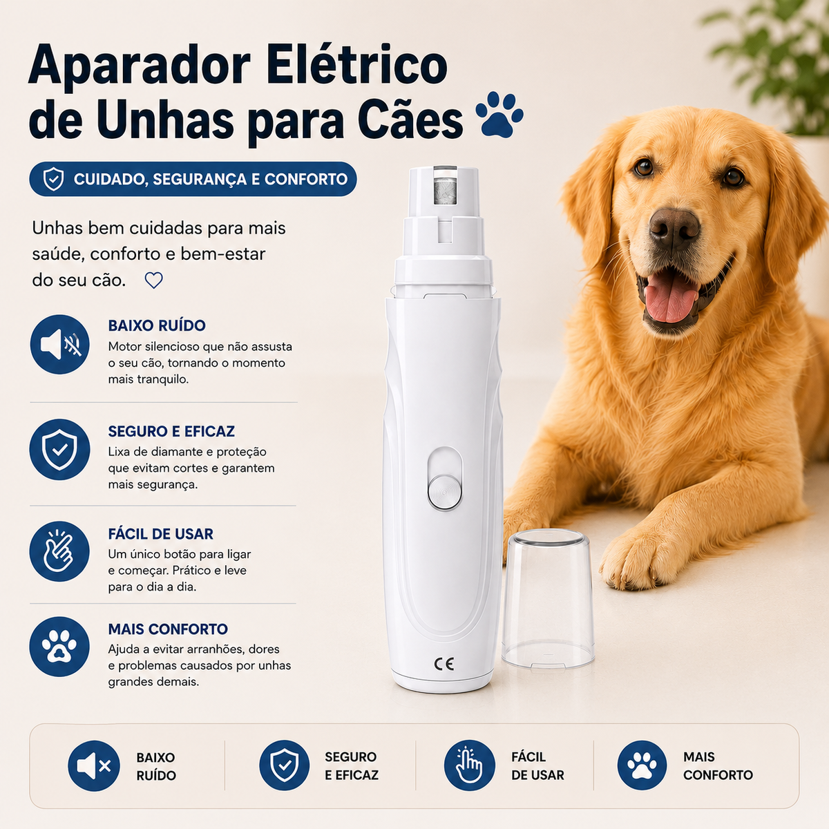 Aparador Elétrico de Unhas para Cães