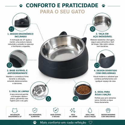 Comedouro Elevado com Taça em Aço Inoxidável