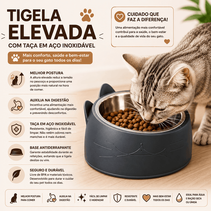 Comedouro Elevado com Taça em Aço Inoxidável