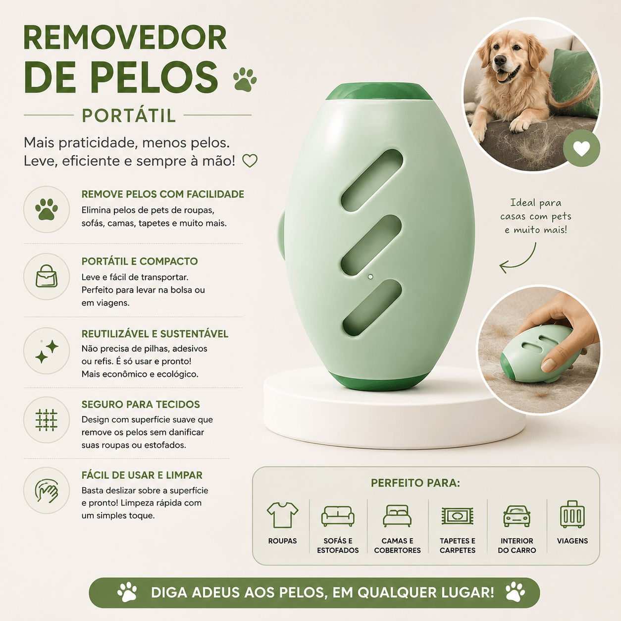 Removedor de Pelos Portátil
