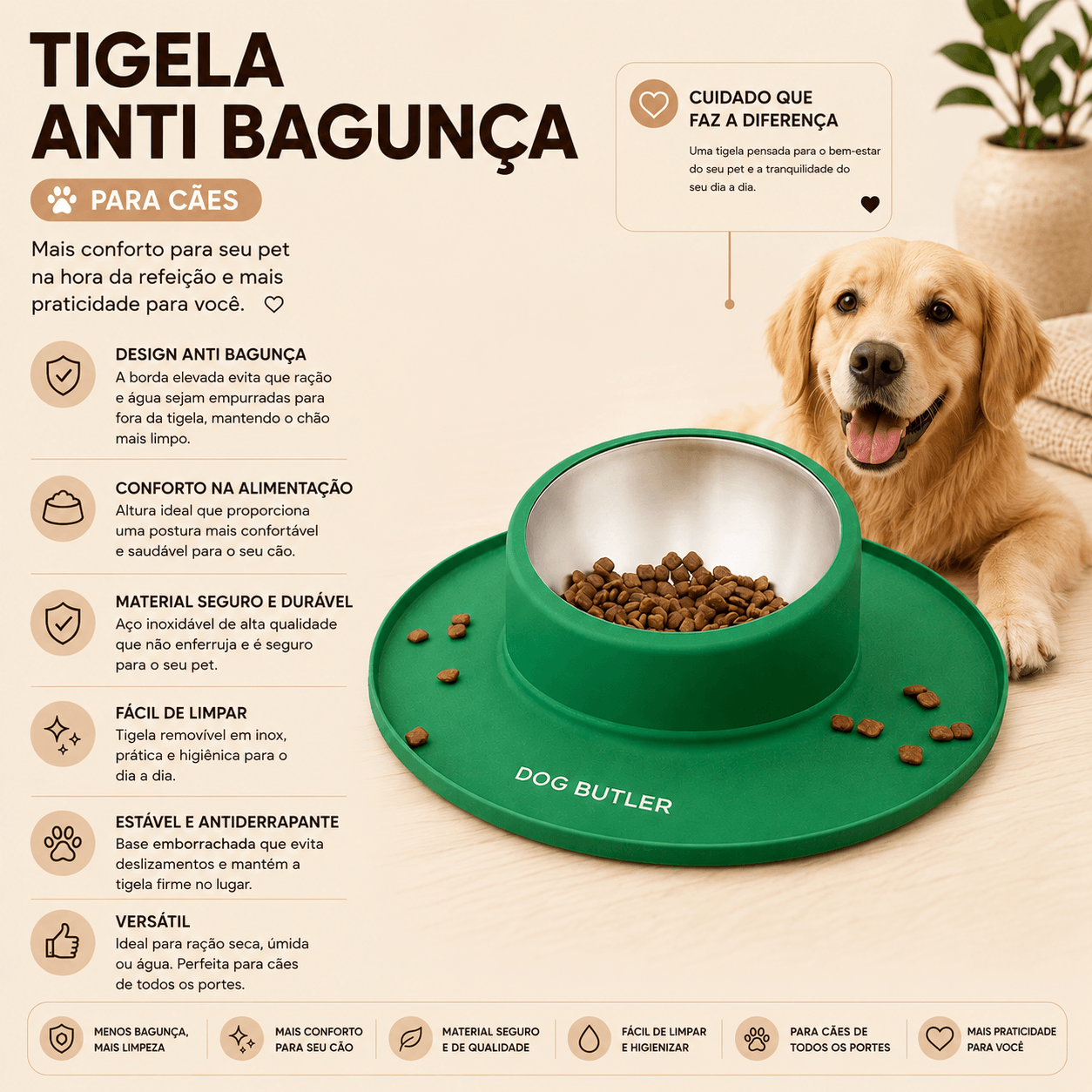 Tigela com Base Antiderrapante para Cães