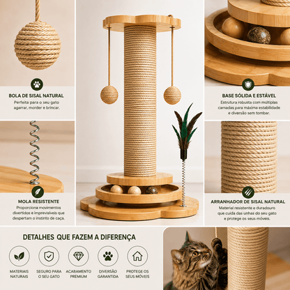Arranhador de Madeira com Brinquedos para Gatos