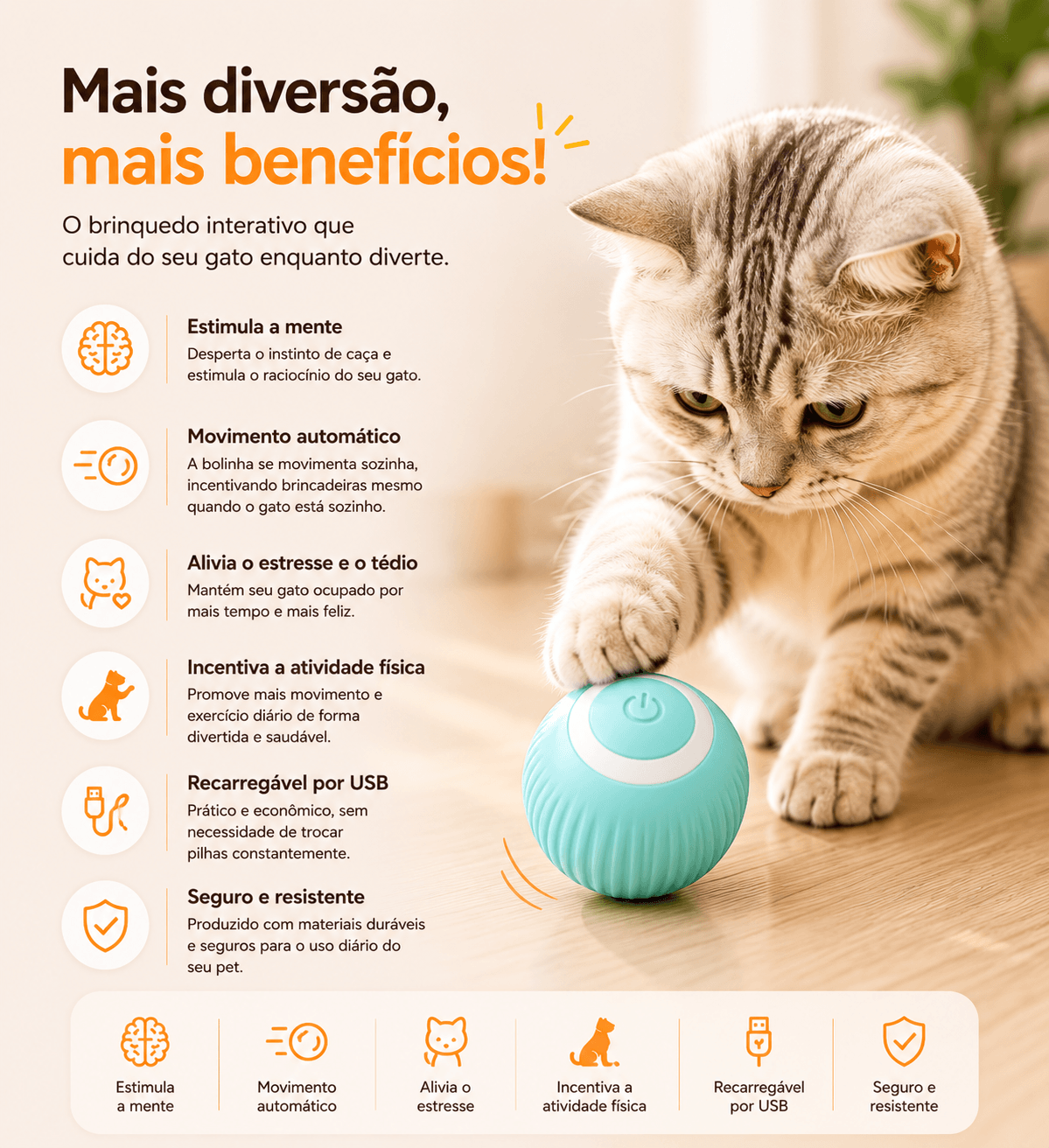 Brinquedo Bola Inteligente Elétrica para Gatos