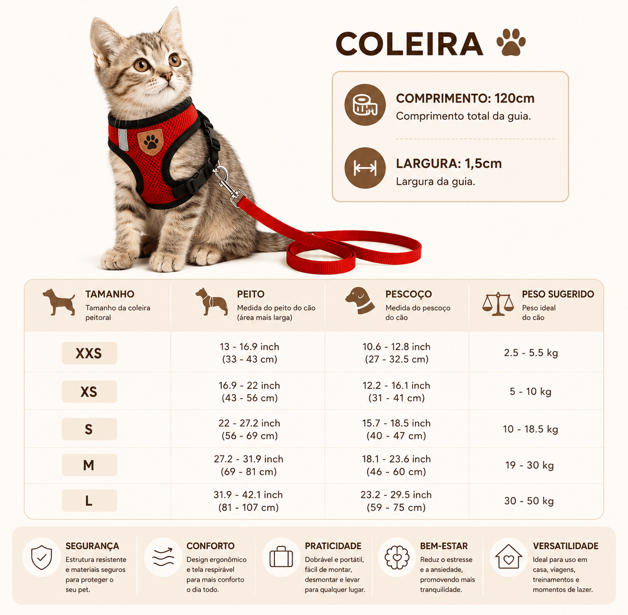 Conjunto de Coleira Ajustável à Prova de Fuga