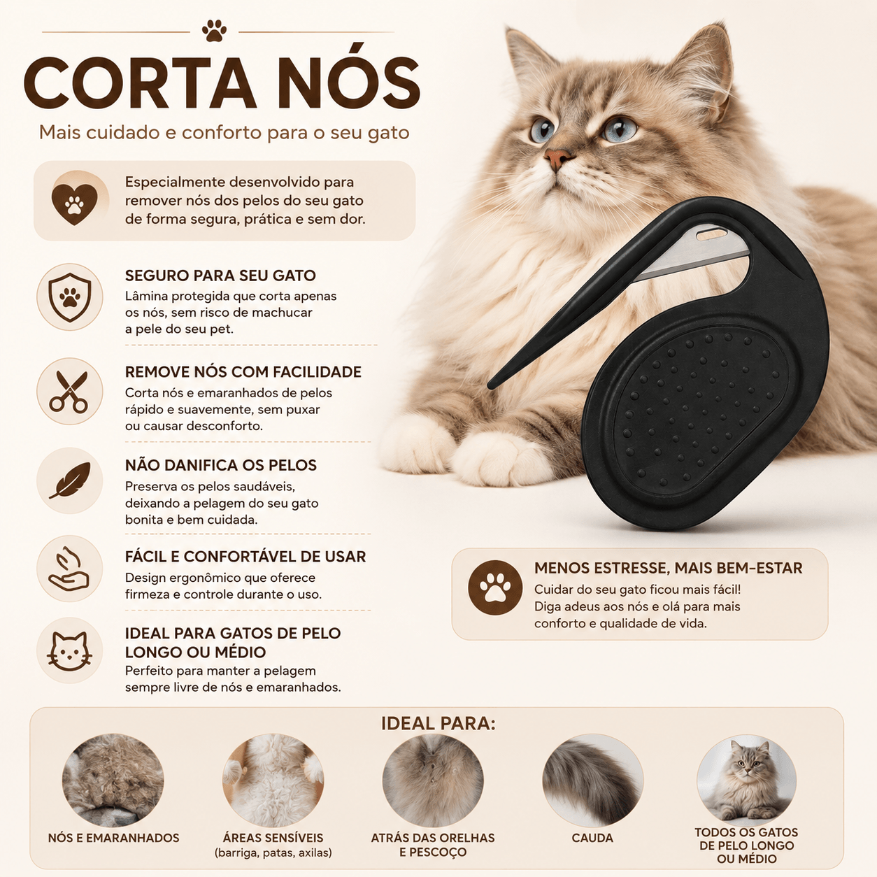 Corta Nós de Pelos para Gatos