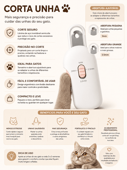 Cortador de Unha com Lâmina Ajustável para Gatos