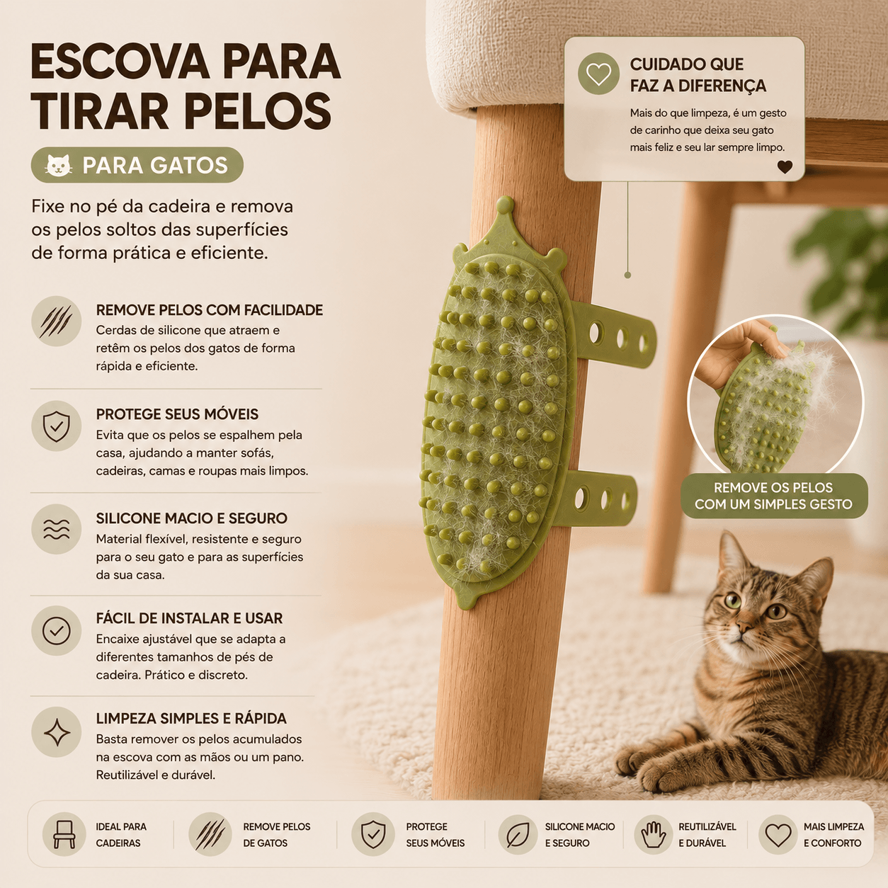 Escova de Pelos Elástica para Gatos