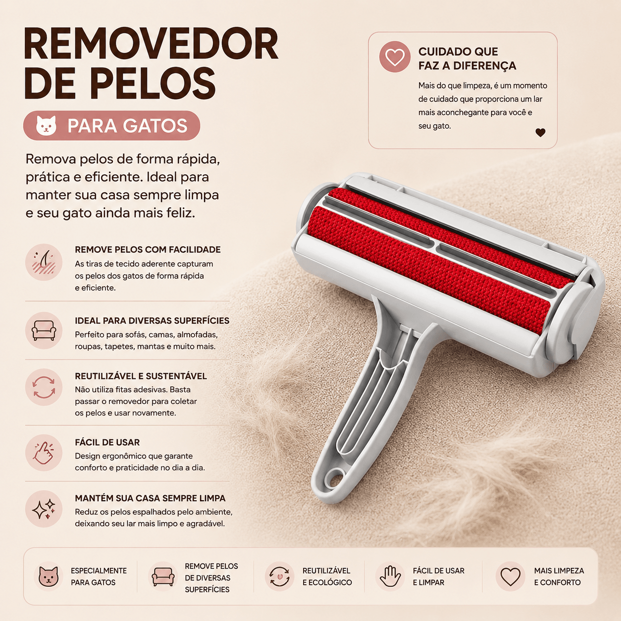 Escova Limpa Pelos para Tecidos