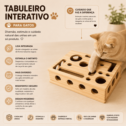 Tabuleiro Interativo de Madeira para Gatos