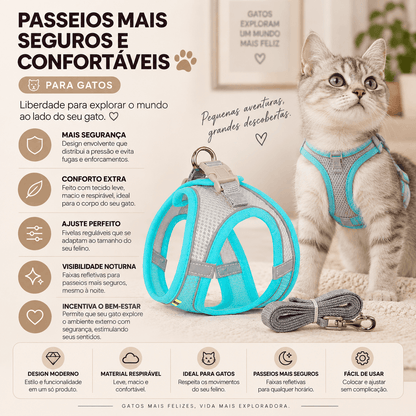 Peitoral Ajustável com Guia para Gatos
